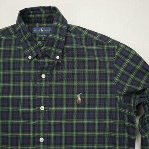 Ralph Lauren Classic Fit M Navy Blue Green Plaid Button Down Shirt Long Sleeve